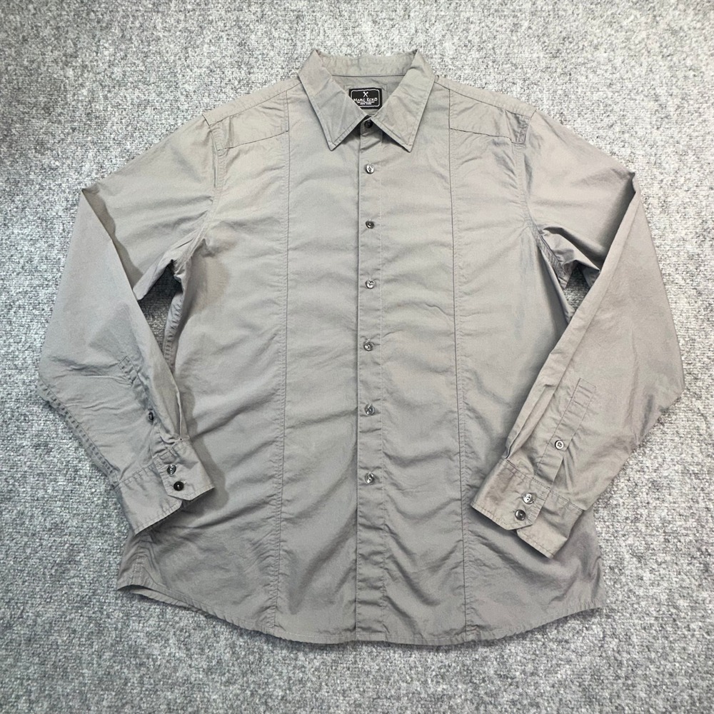 Marc Ecko Button Down Shirt Mens‎ Large Gray Long Sleeve Cotton Panel Detail L
